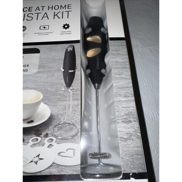 At Home Barista Kit Frother Dusting Stencils 12oz Frothing Pitcher & Stand - Picture 2 of 10